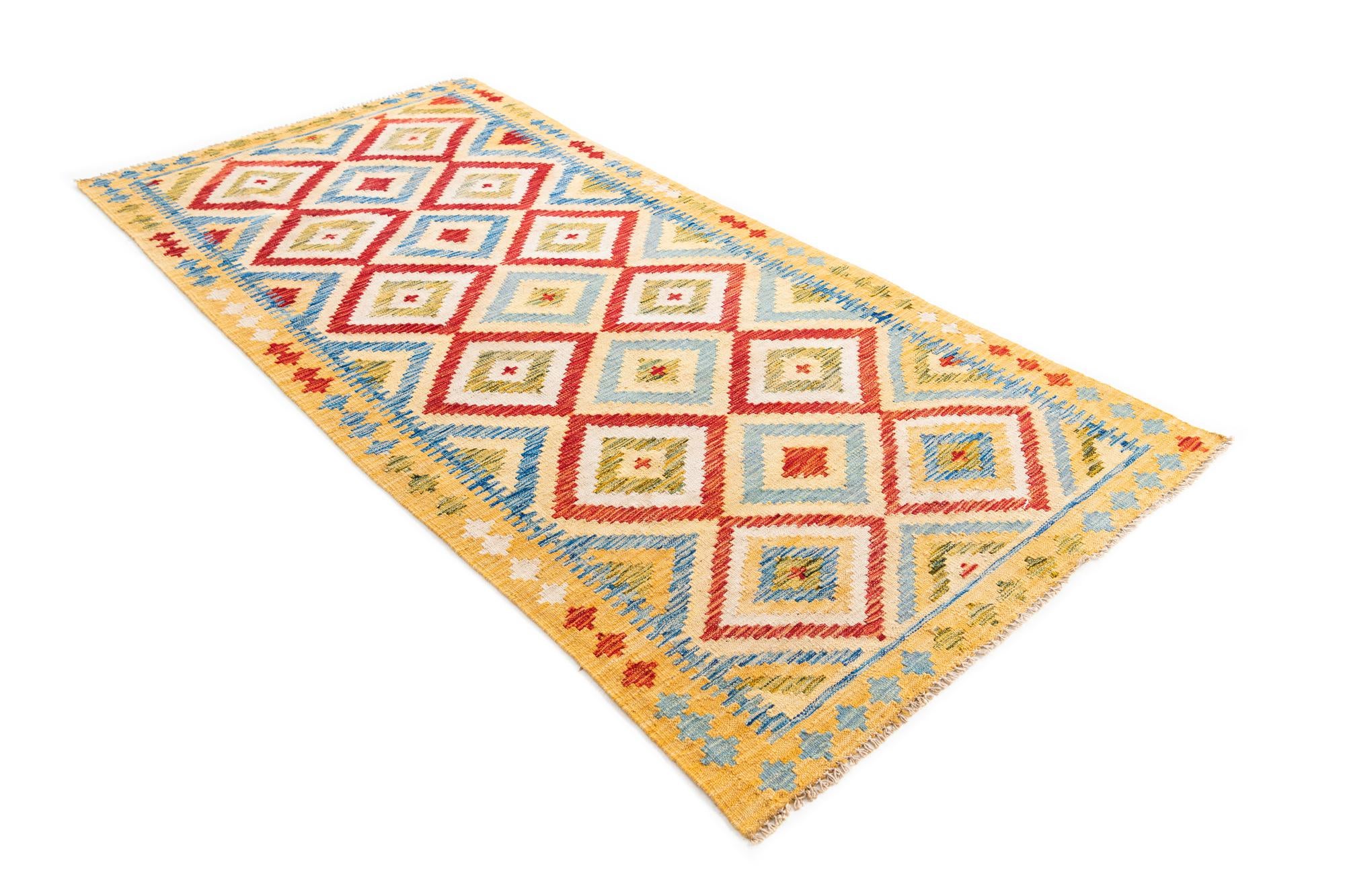 3' 3 x 6' 7 Hand Woven Kilim Maymana Wool Runner Rug
