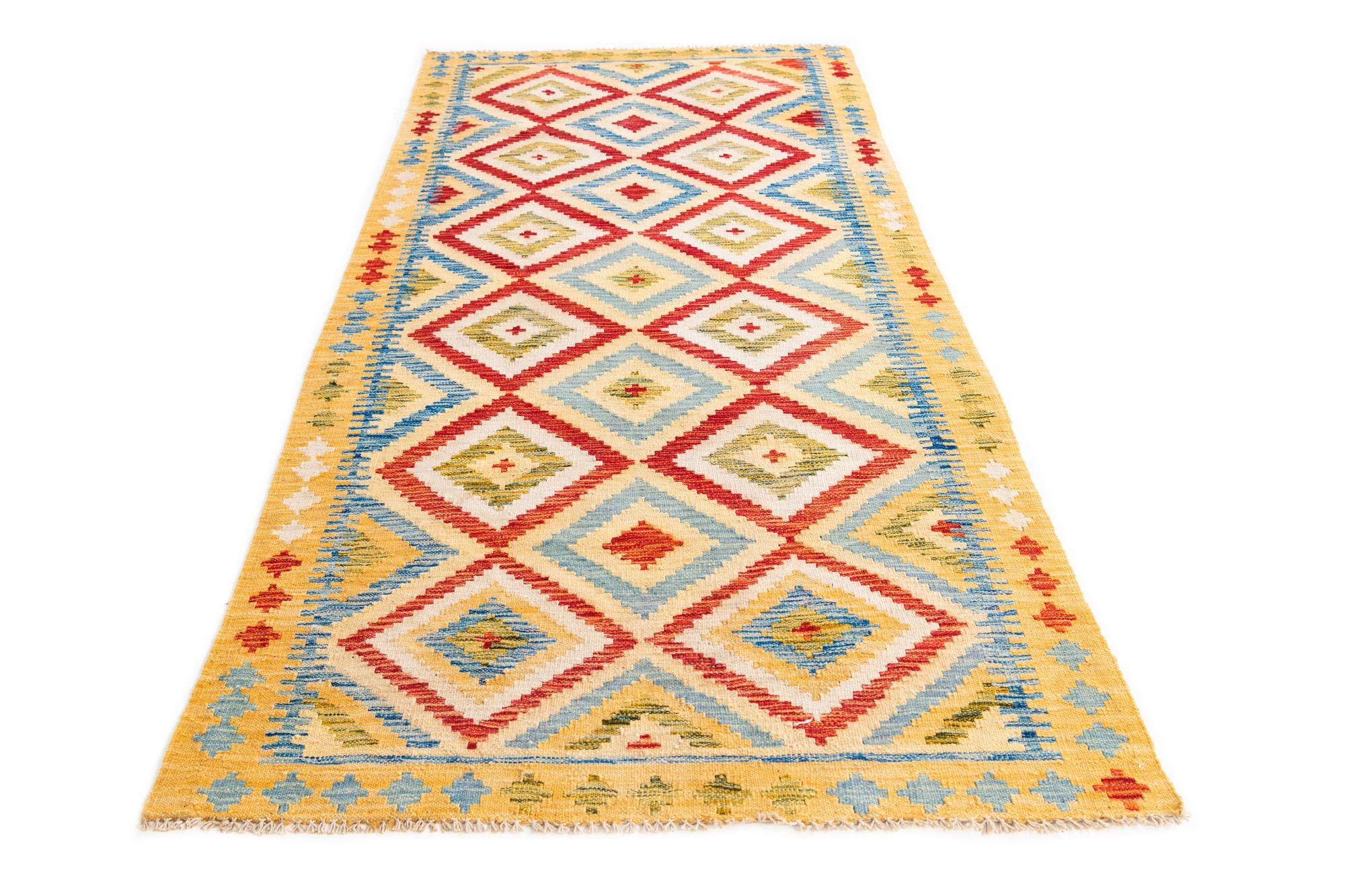 3' 3 x 6' 7 Hand Woven Kilim Maymana Wool Runner Rug