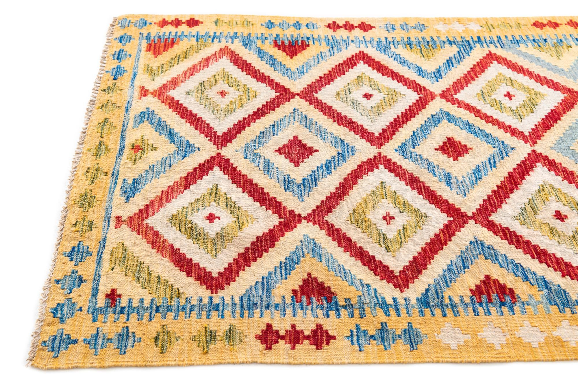3' 3 x 6' 7 Hand Woven Kilim Maymana Wool Runner Rug