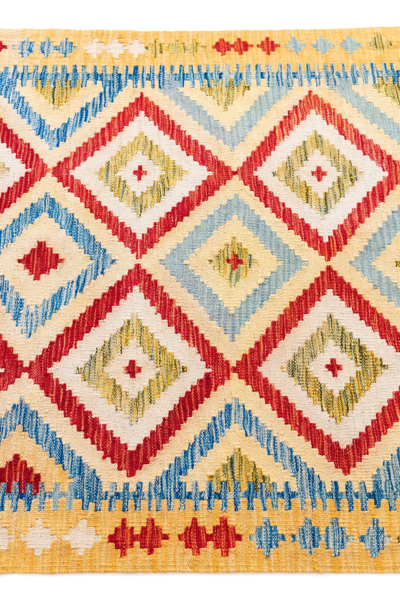 3' 3 x 6' 7 Hand Woven Kilim Maymana Wool Runner Rug