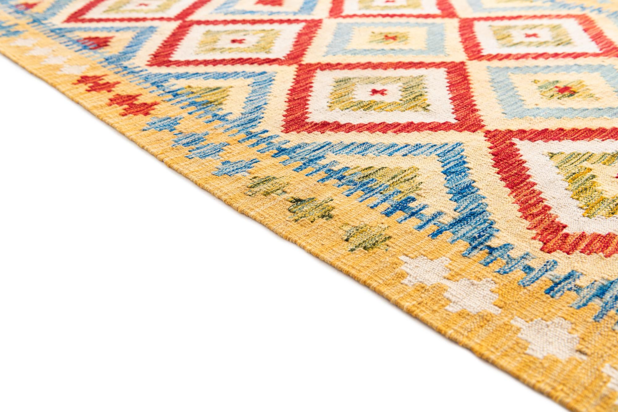 3' 3 x 6' 7 Hand Woven Kilim Maymana Wool Runner Rug