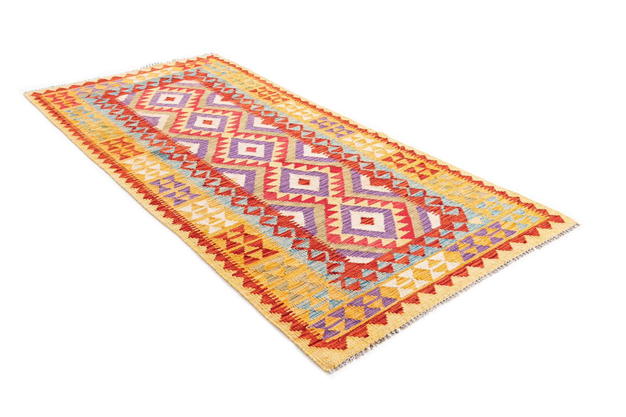3' 4 x 6' 9 Hand Woven Kilim Maymana Wool Runner Rug