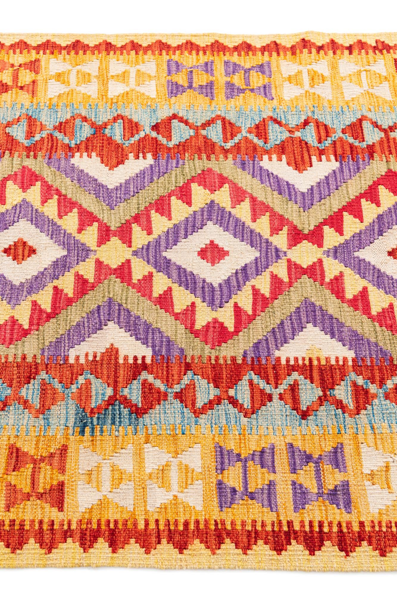 3' 4 x 6' 9 Hand Woven Kilim Maymana Wool Runner Rug