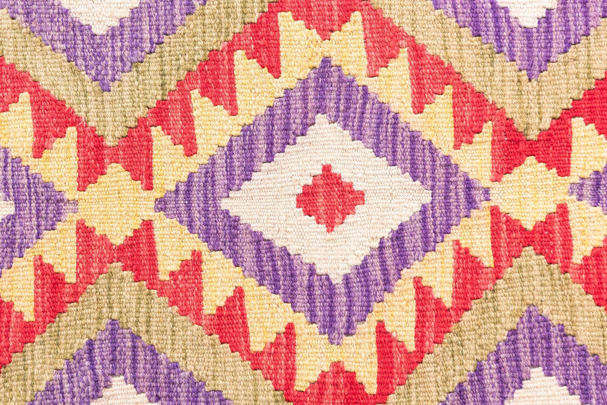 3' 4 x 6' 9 Hand Woven Kilim Maymana Wool Runner Rug