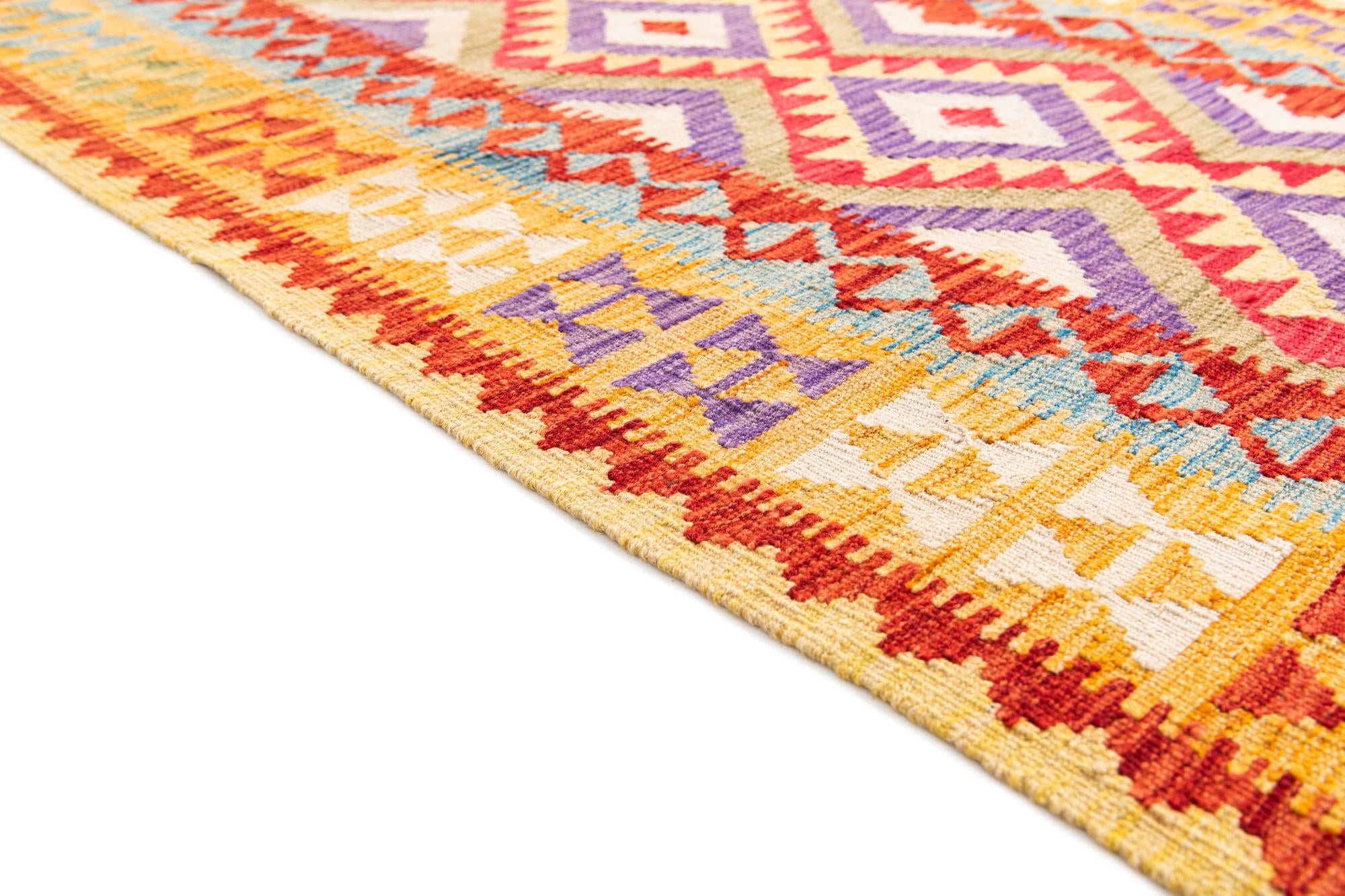 3' 4 x 6' 9 Hand Woven Kilim Maymana Wool Runner Rug