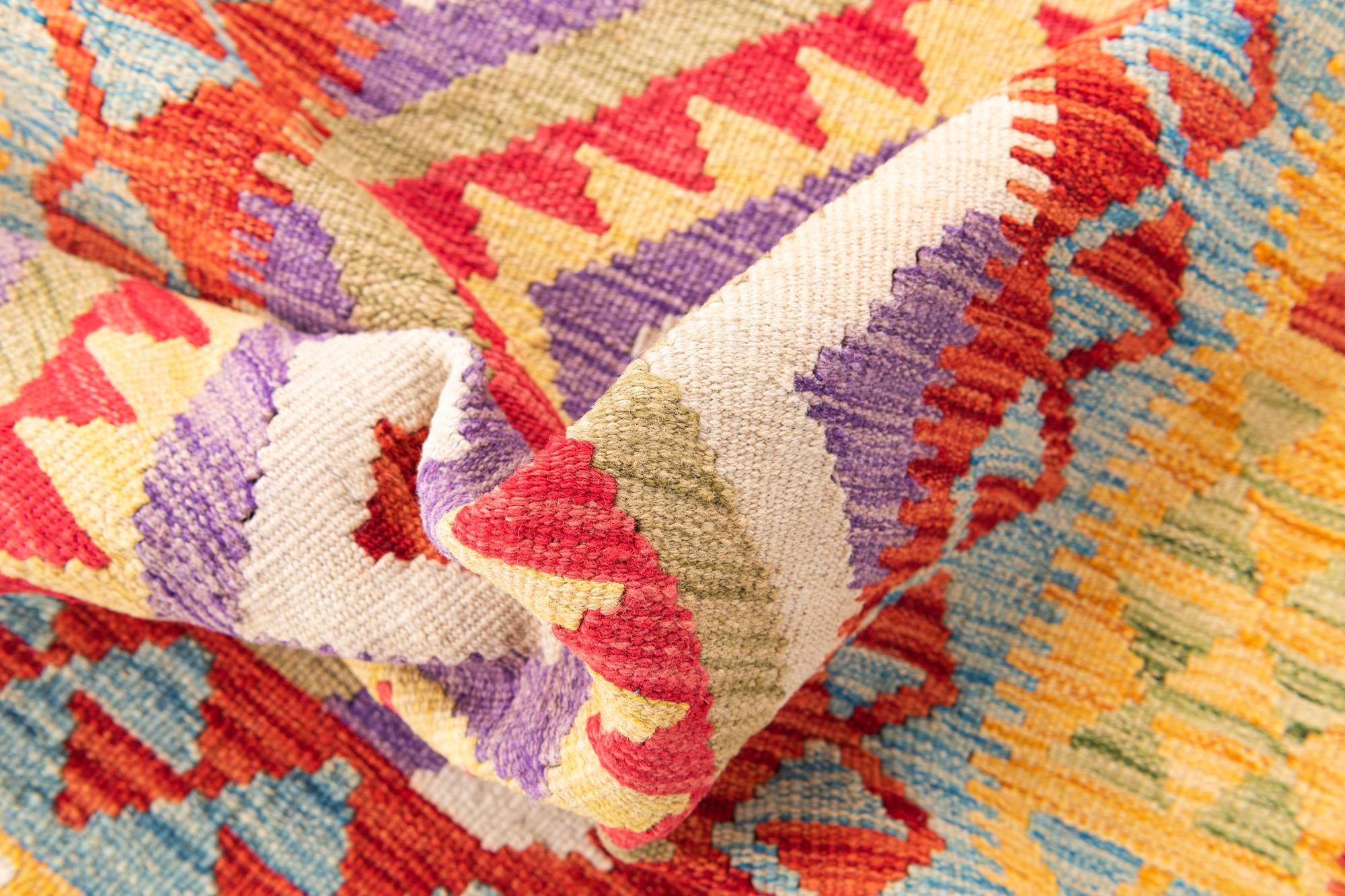 3' 4 x 6' 9 Hand Woven Kilim Maymana Wool Runner Rug