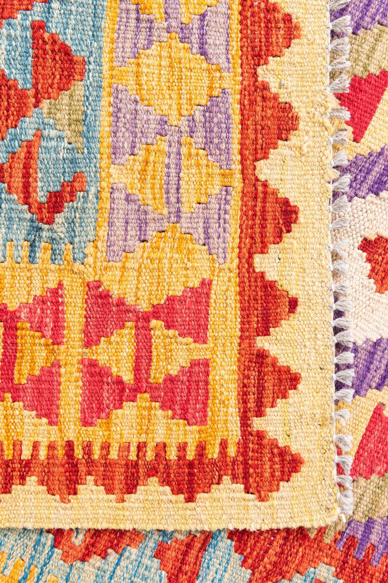 3' 4 x 6' 9 Hand Woven Kilim Maymana Wool Runner Rug