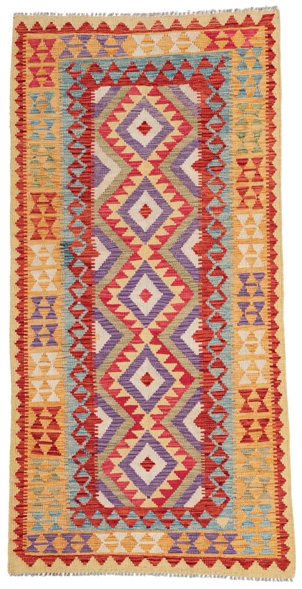 3' 4 x 6' 9 Hand Woven Kilim Maymana Wool Runner Rug