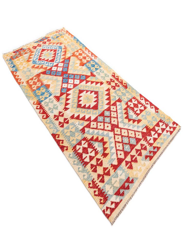 Detail image of 3' 5 x 7'  Hand Woven Kilim Maymana Wool Runner Rug