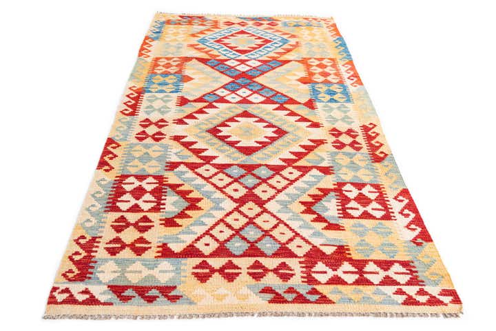 3' 5 x 7' Hand Woven Kilim Maymana Wool Runner Rug