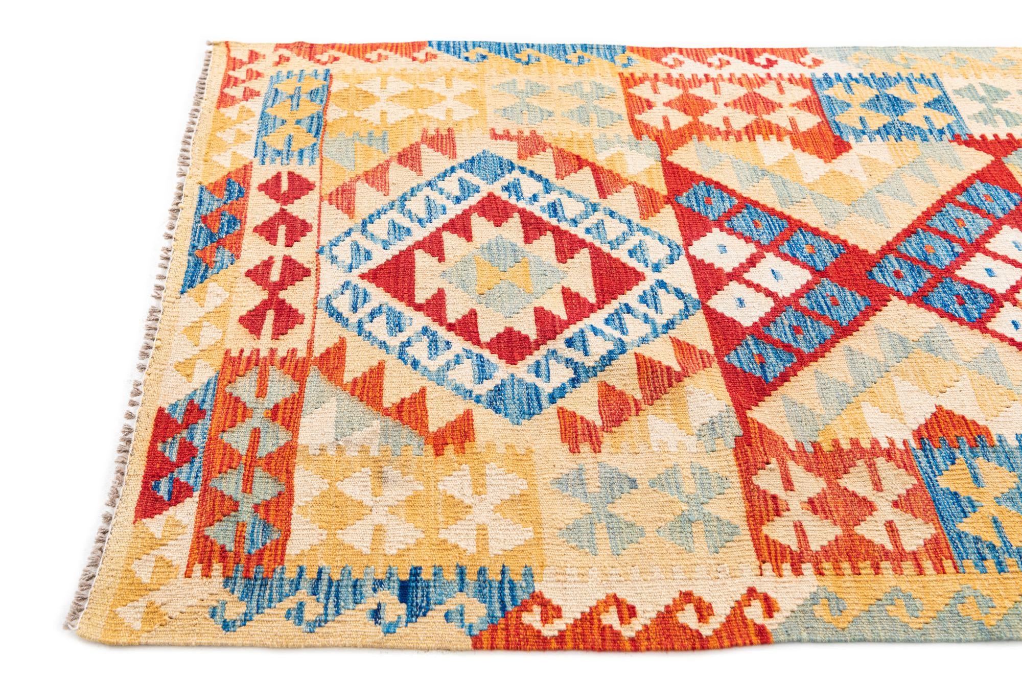 3' 5 x 7' Hand Woven Kilim Maymana Wool Runner Rug