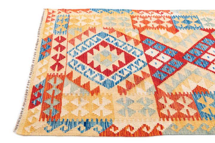 3' 5 x 7' Hand Woven Kilim Maymana Wool Runner Rug