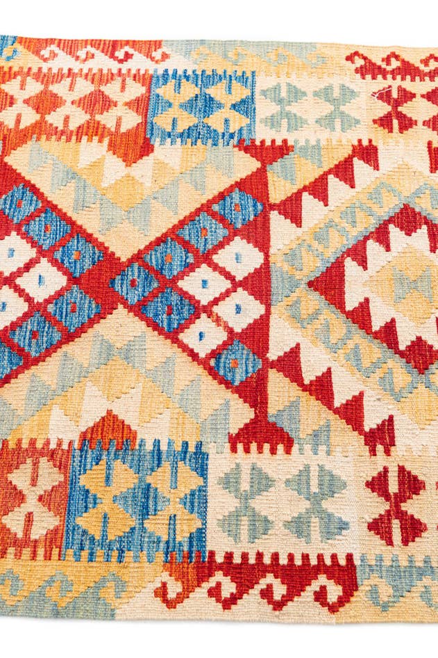 Detail image of 3' 5 x 7' Hand Woven Kilim Maymana Wool Runner Rug