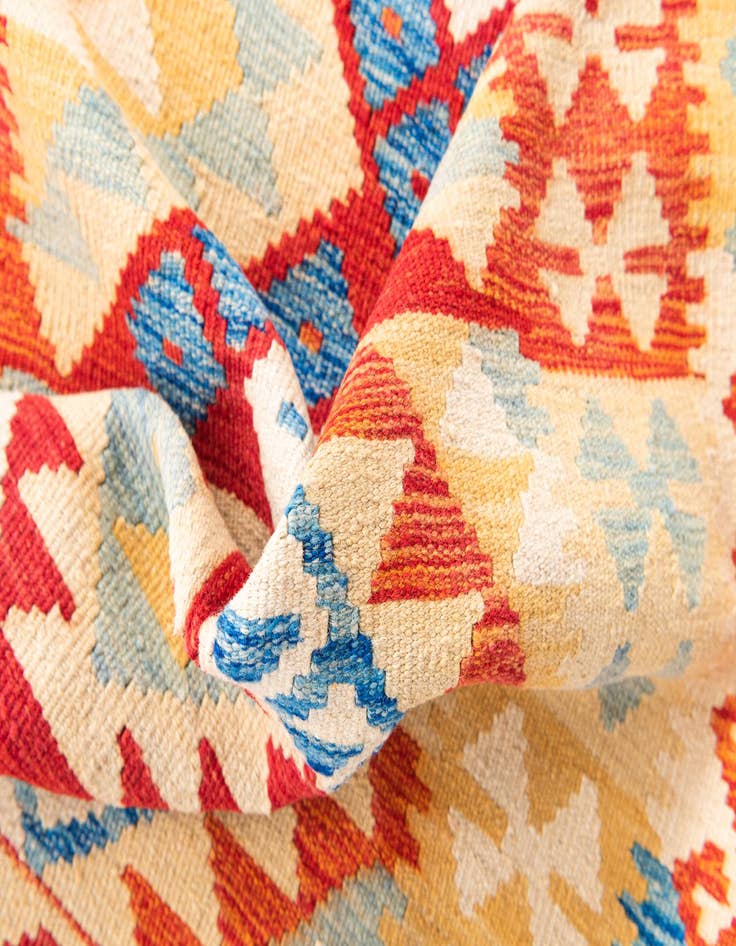 Detail image of 3' 5 x 7'  Hand Woven Kilim Maymana Wool Runner Rug