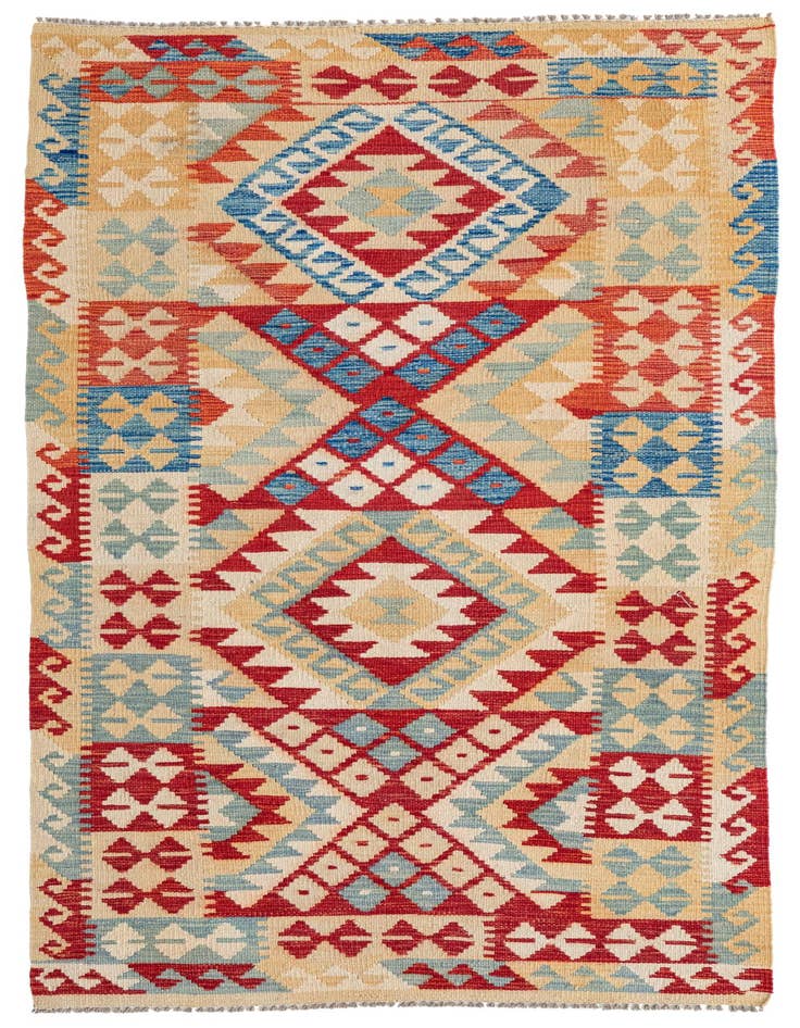 Detail image of 3' 5 x 7' Hand Woven Kilim Maymana Wool Runner Rug