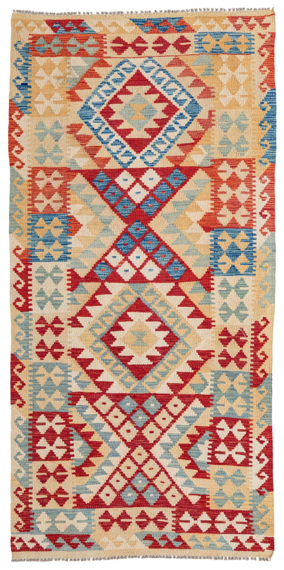 3' 5 x 7' Hand Woven Kilim Maymana Wool Runner Rug