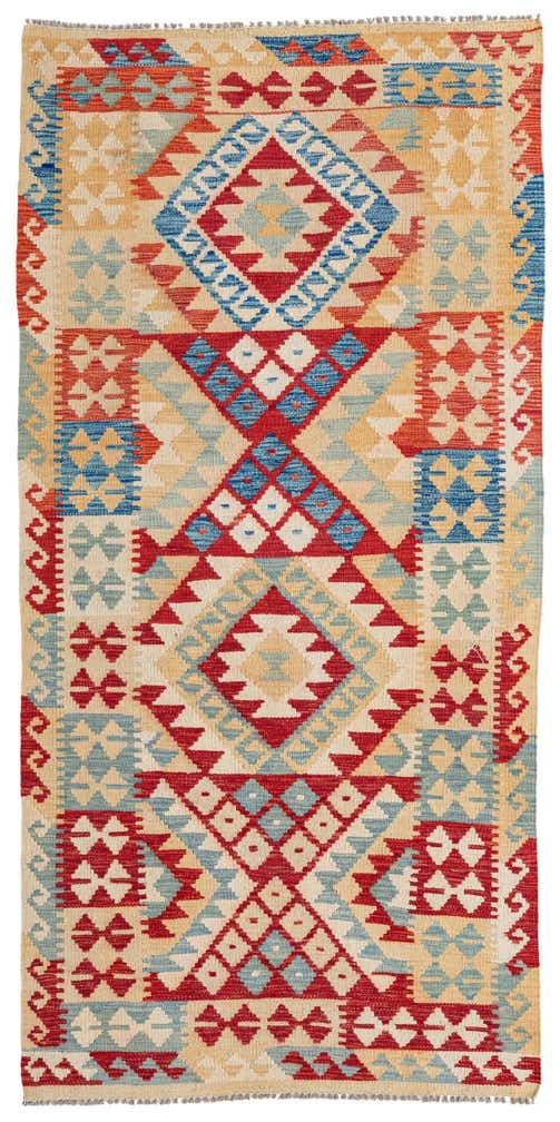 3' 5 x 7' Hand Woven Kilim Maymana Wool Runner Rug