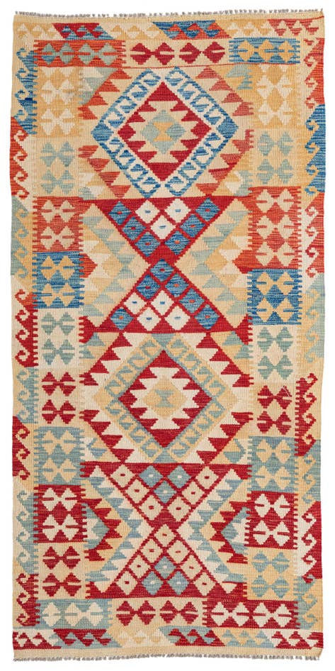 Detail image of 3' 5 x 7' Hand Woven Kilim Maymana Wool Runner Rug