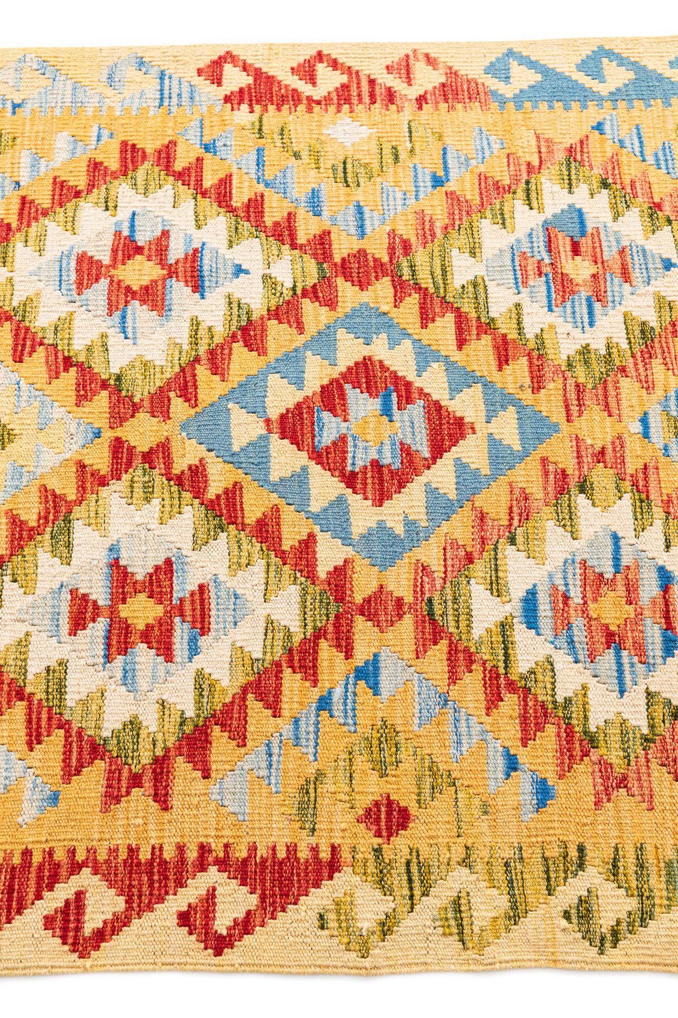 3' 4 x 6' 8 Hand Woven Kilim Maymana Wool Runner Rug