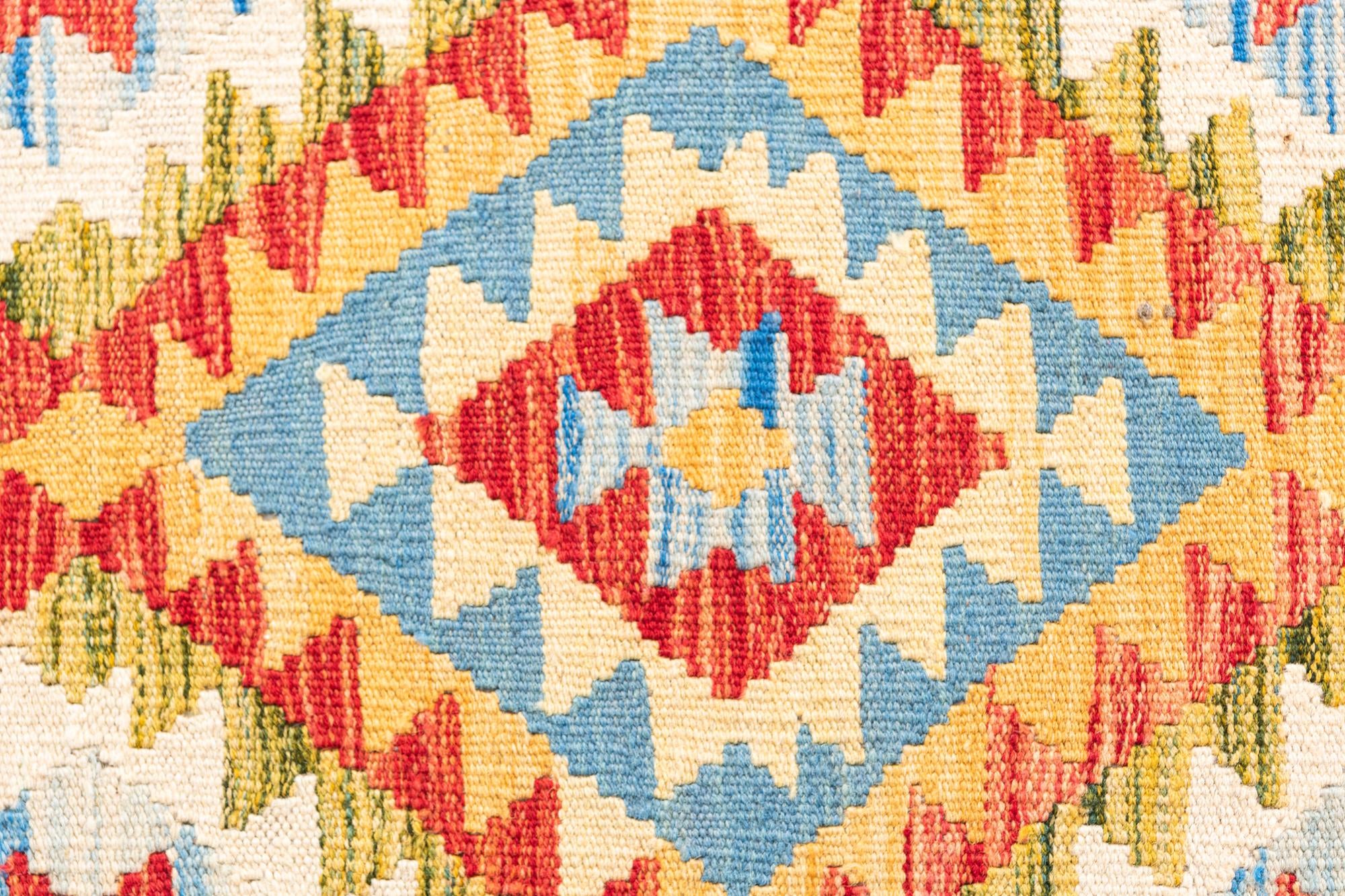 3' 4 x 6' 8 Hand Woven Kilim Maymana Wool Runner Rug