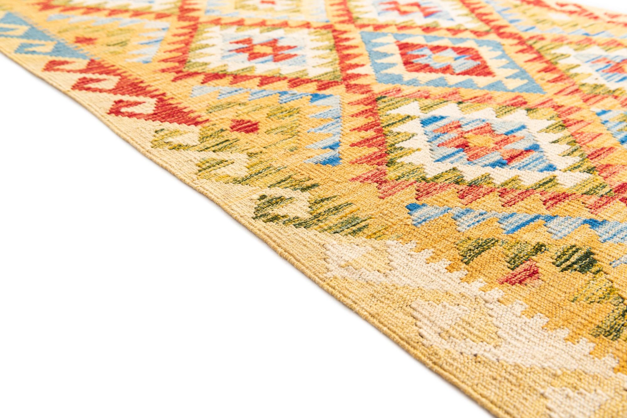3' 4 x 6' 8 Hand Woven Kilim Maymana Wool Runner Rug