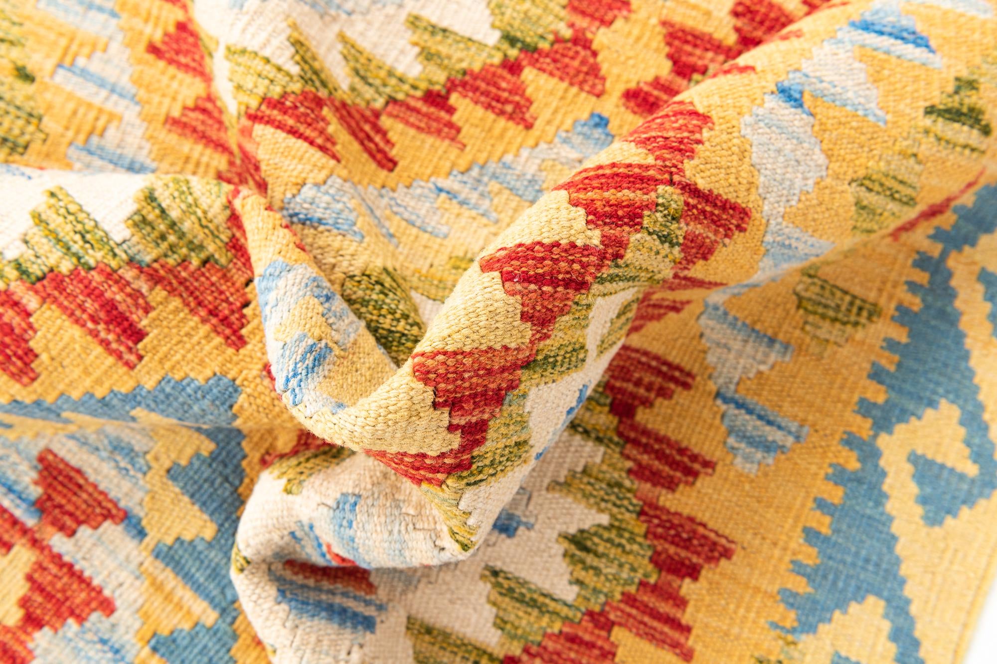 3' 4 x 6' 8 Hand Woven Kilim Maymana Wool Runner Rug