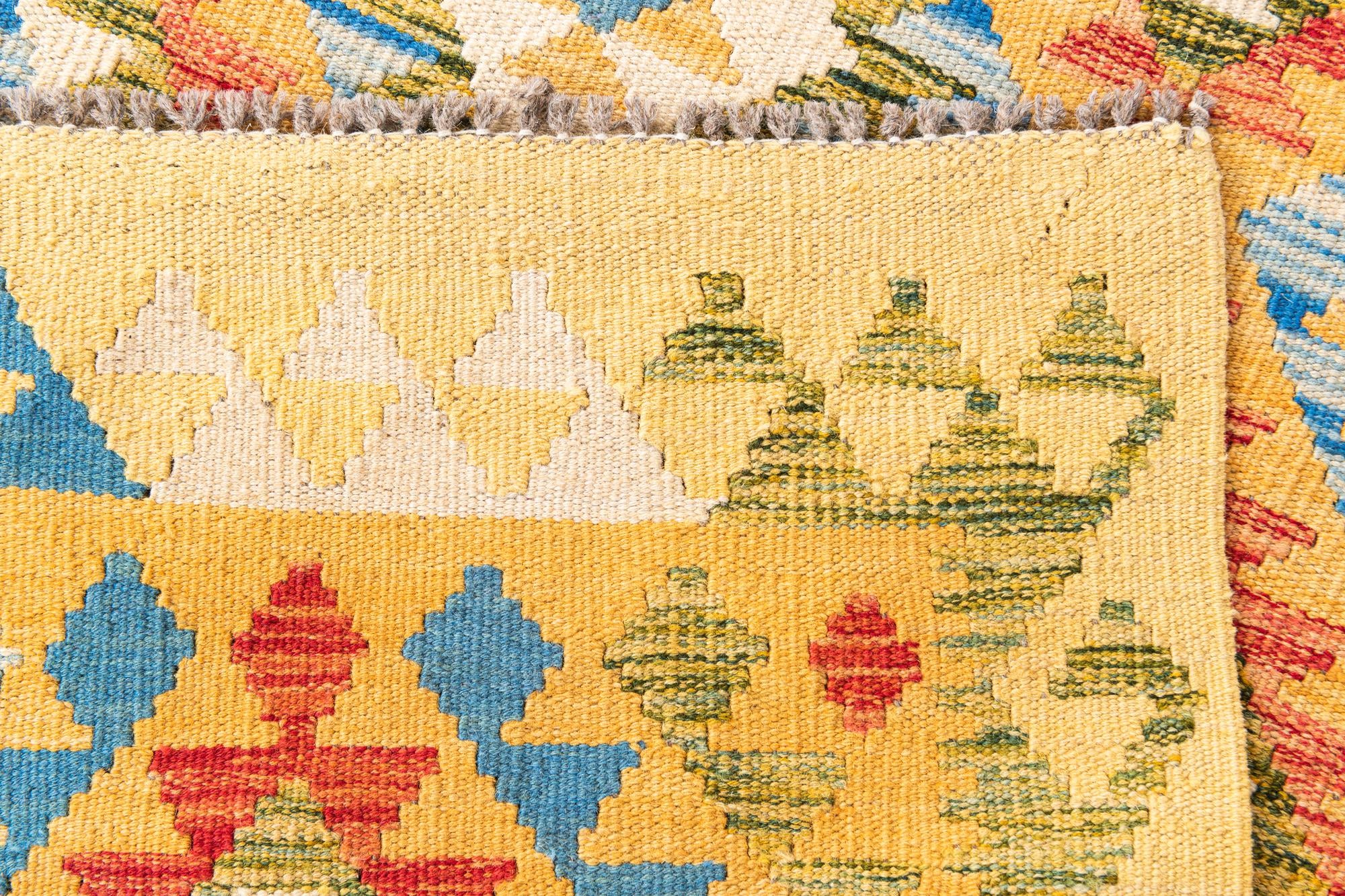 3' 4 x 6' 8 Hand Woven Kilim Maymana Wool Runner Rug