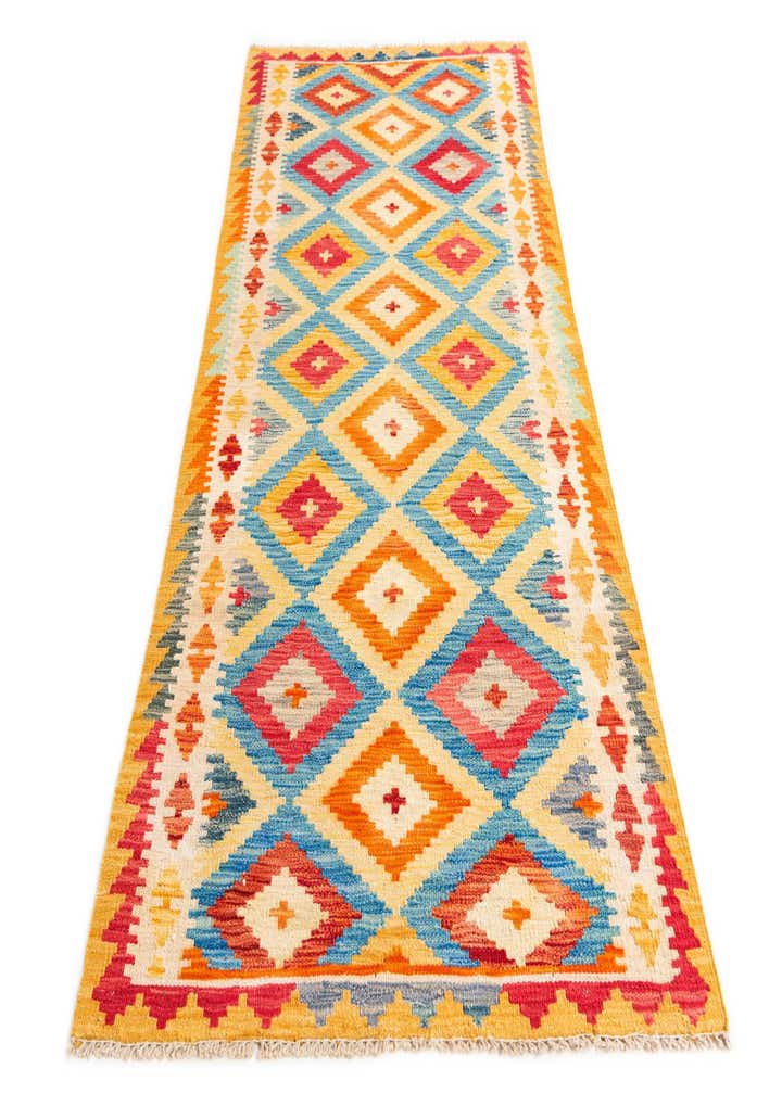 3' 2 x 6' 6 Hand Woven Kilim Maymana Wool Runner Rug