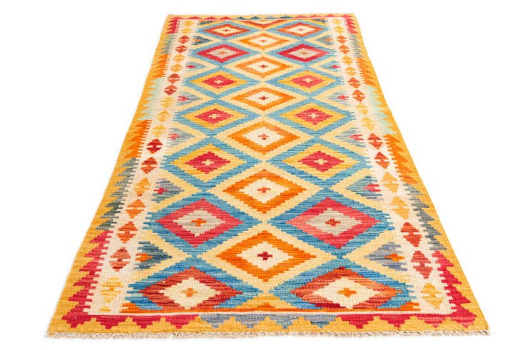 Detail image of 3' 2 x 6' 6 Hand Woven Kilim Maymana Wool Runner Rug