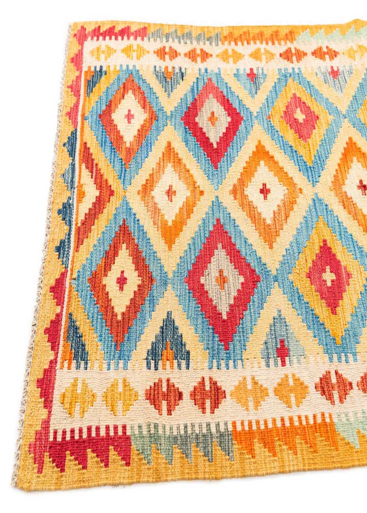 3' 2 x 6' 6 Hand Woven Kilim Maymana Wool Runner Rug