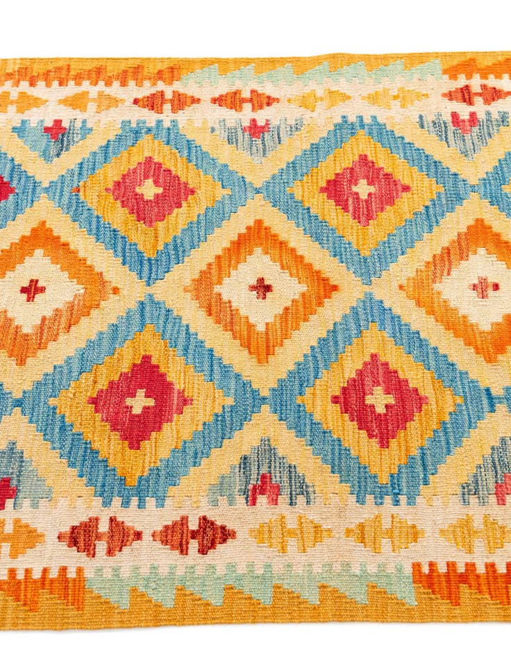 Detail image of 3' 2 x 6' 6 Hand Woven Kilim Maymana Wool Runner Rug