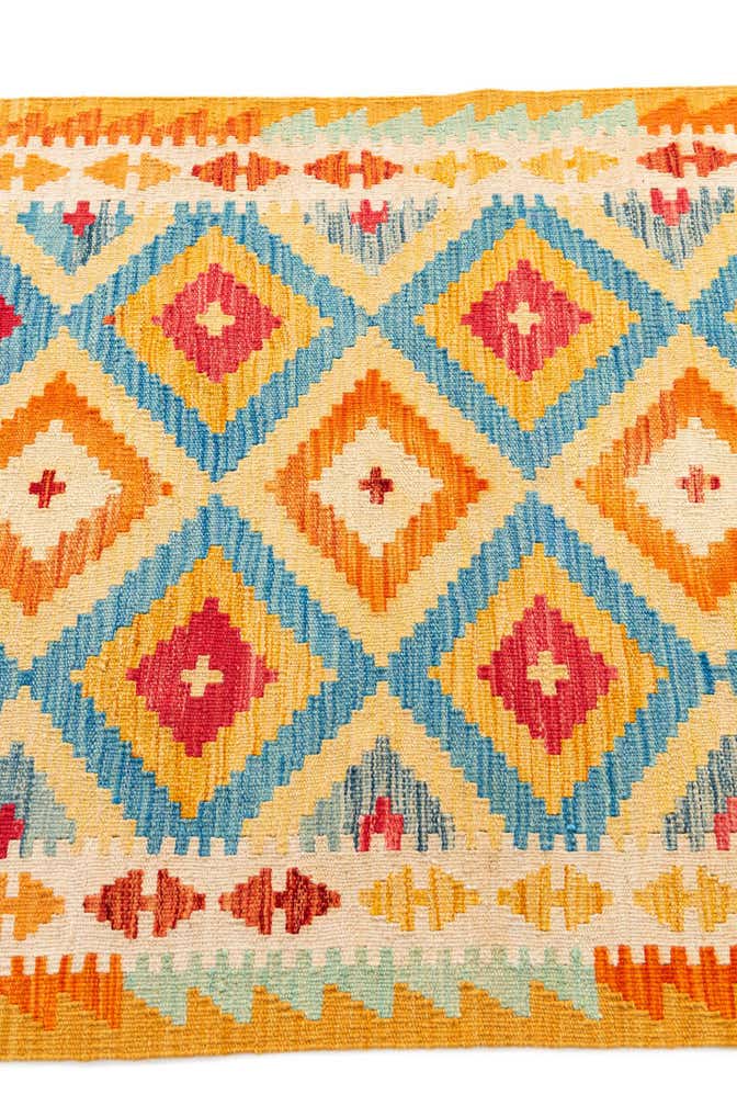 3' 2 x 6' 6 Hand Woven Kilim Maymana Wool Runner Rug