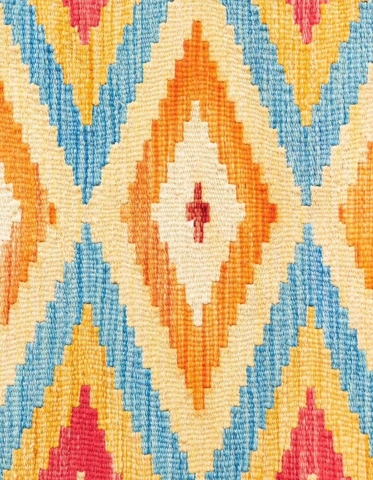 Detail image of 3' 2 x 6' 6 Hand Woven Kilim Maymana Wool Runner Rug