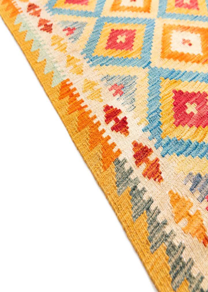 3' 2 x 6' 6 Hand Woven Kilim Maymana Wool Runner Rug