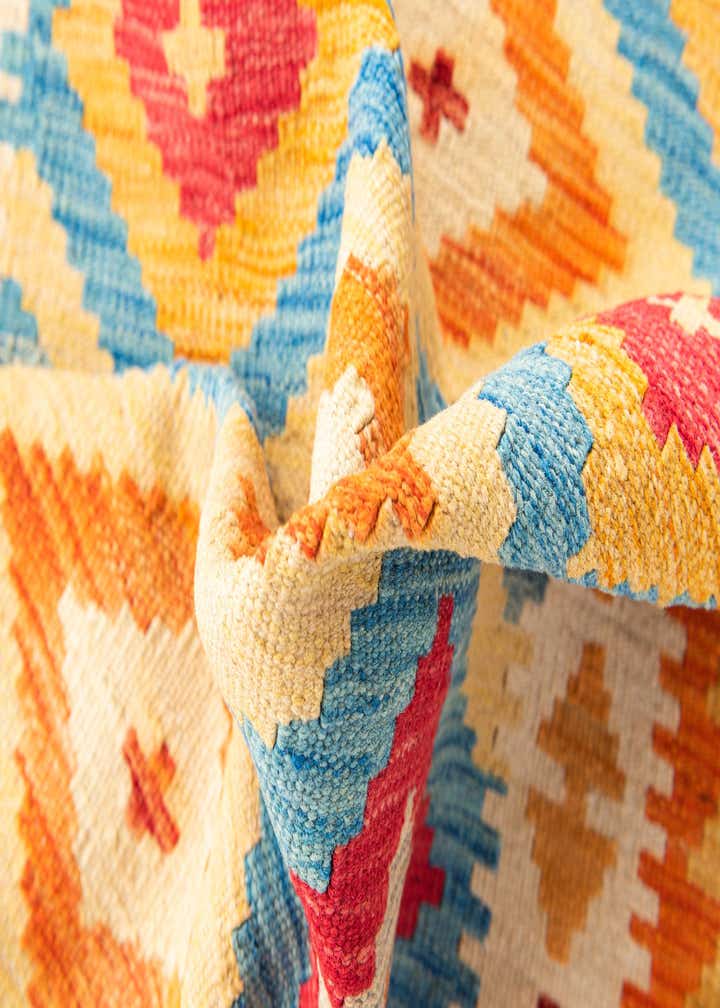 3' 2 x 6' 6 Hand Woven Kilim Maymana Wool Runner Rug