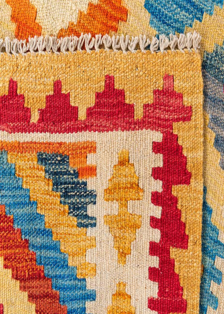 3' 2 x 6' 6 Hand Woven Kilim Maymana Wool Runner Rug