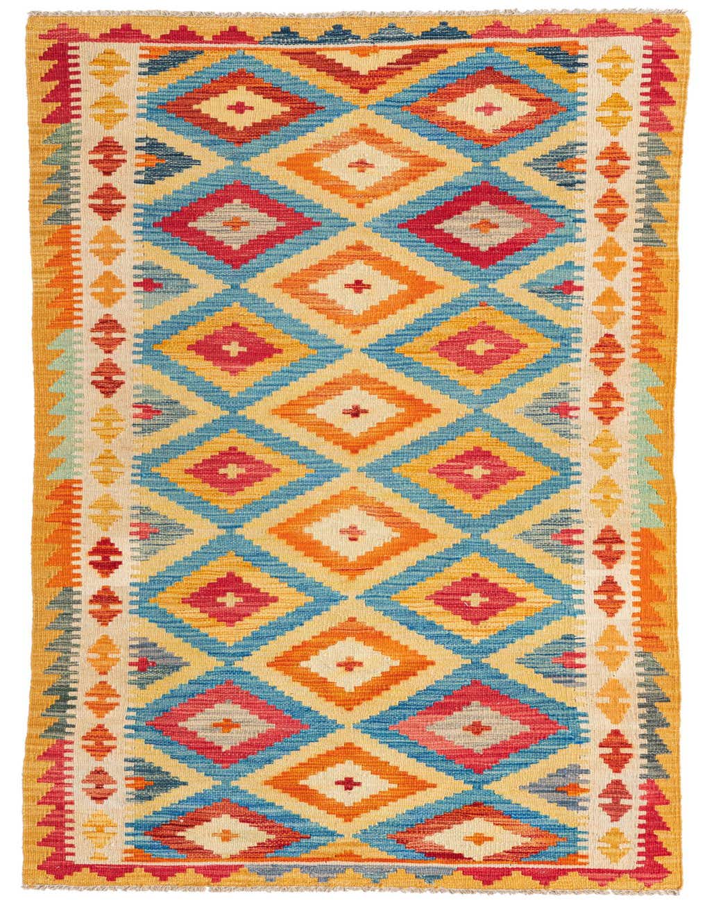 3' 2 x 6' 6 Hand Woven Kilim Maymana Wool Runner Rug