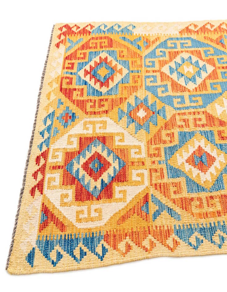 Detail image of 3' 2 x 5' 10  Hand Woven Kilim Maymana Wool Runner Rug