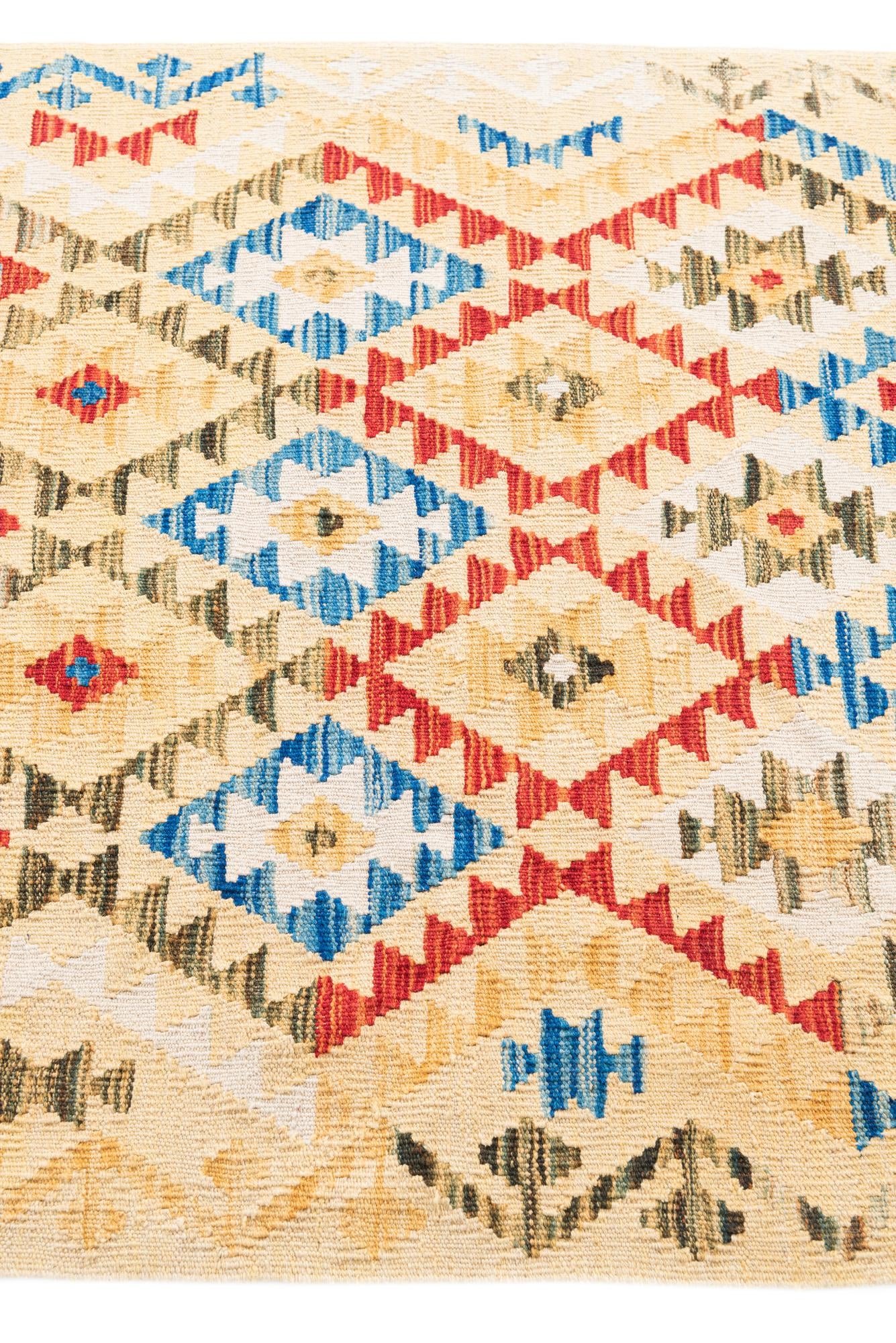 3' 5 x 6' 8 Hand Woven Kilim Maymana Wool Runner Rug