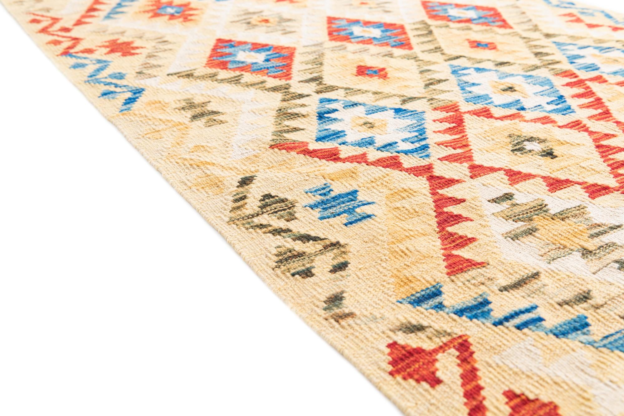 3' 5 x 6' 8 Hand Woven Kilim Maymana Wool Runner Rug