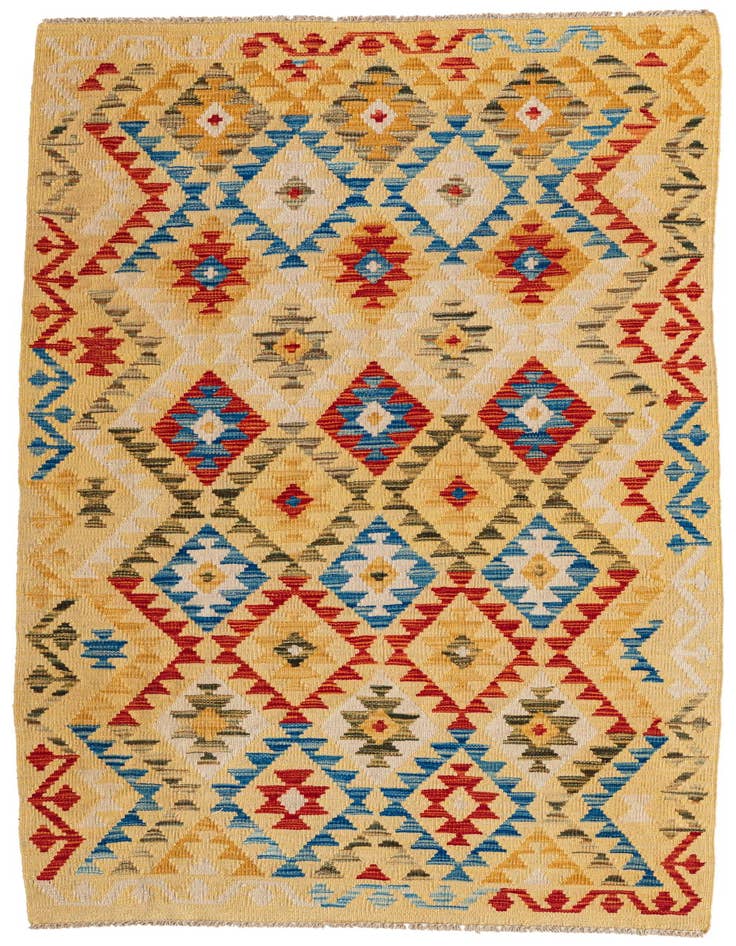 Detail image of 3' 5 x 6' 8 Hand Woven Kilim Maymana Wool Runner Rug