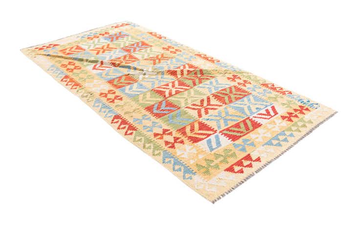 3' 5 x 6' 8 Hand Woven Kilim Maymana Wool Runner Rug