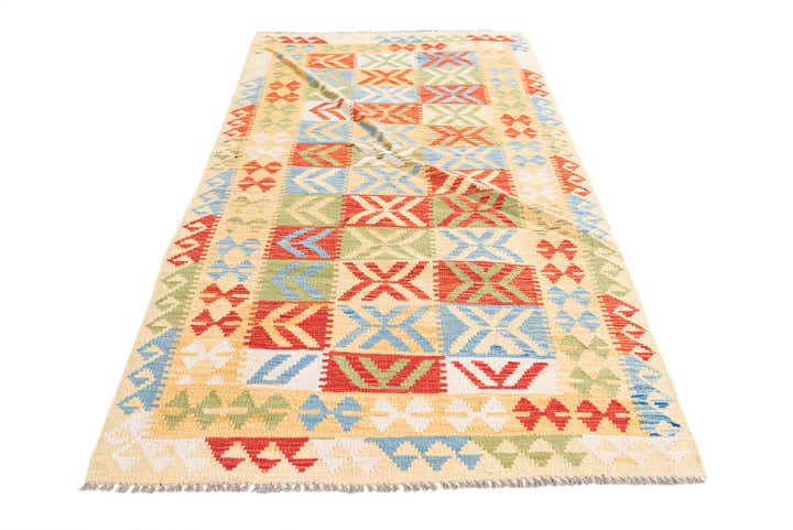 3' 5 x 6' 8 Hand Woven Kilim Maymana Wool Runner Rug