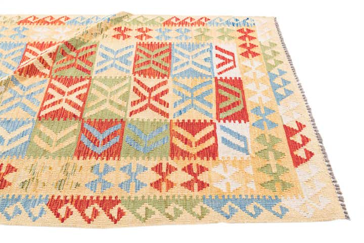 3' 5 x 6' 8 Hand Woven Kilim Maymana Wool Runner Rug