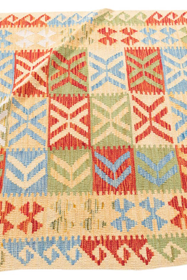 Detail image of 3' 5 x 6' 8 Hand Woven Kilim Maymana Wool Runner Rug