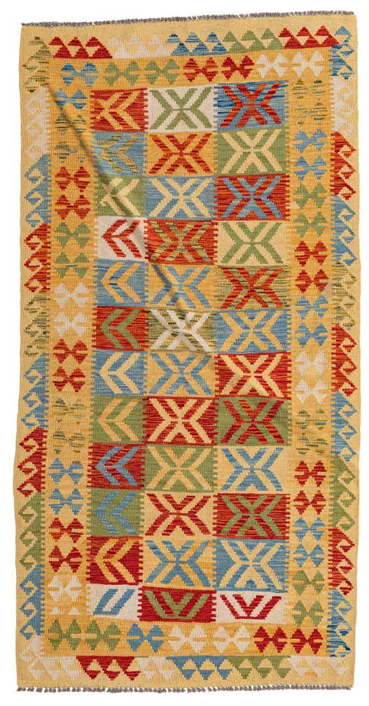 3' 5 x 6' 8 Hand Woven Kilim Maymana Wool Runner Rug