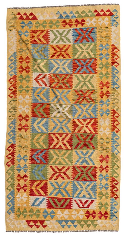 Detail image of 3' 5 x 6' 8 Hand Woven Kilim Maymana Wool Runner Rug
