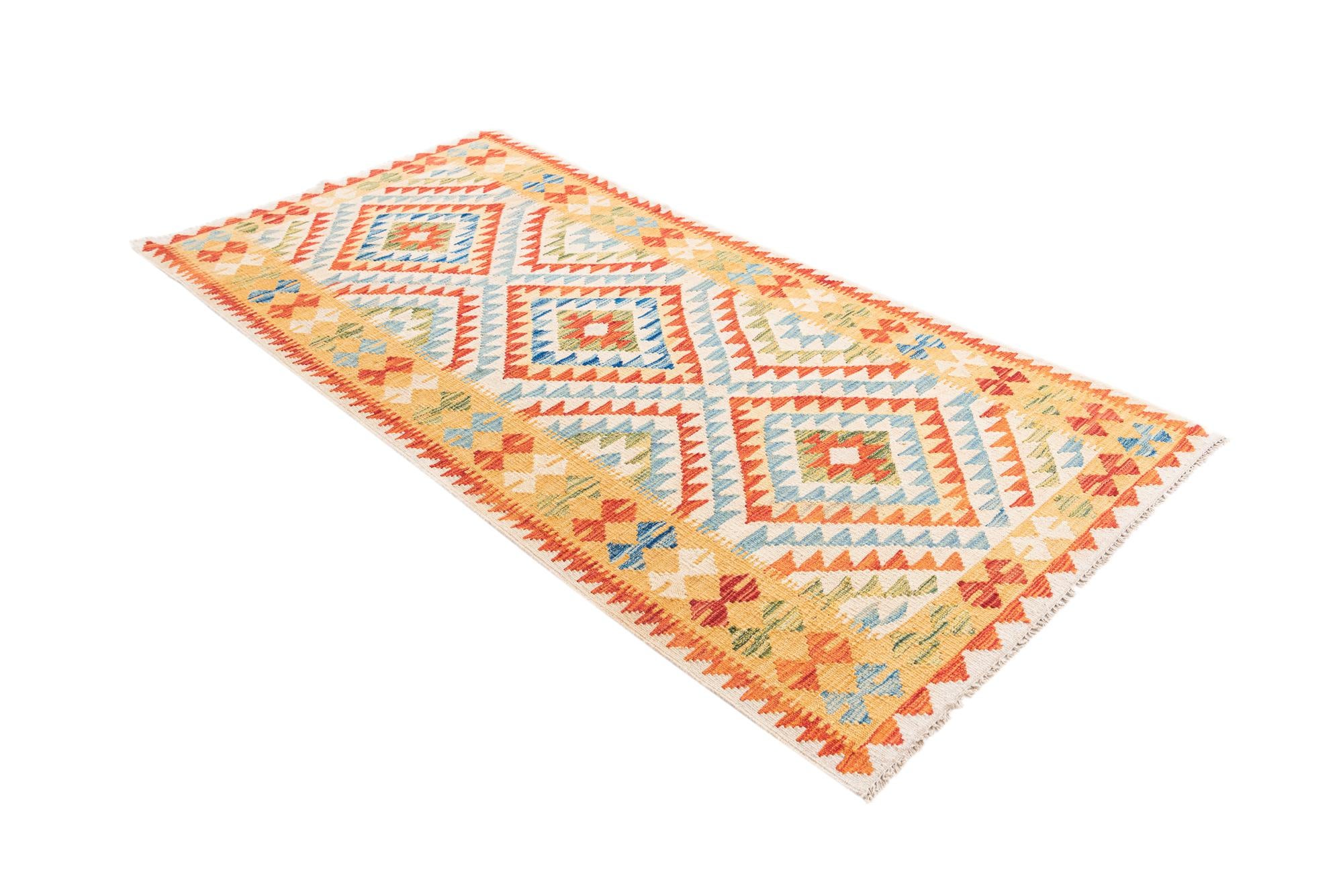 3' 3 x 6' 6 Hand Woven Kilim Maymana Wool Runner Rug