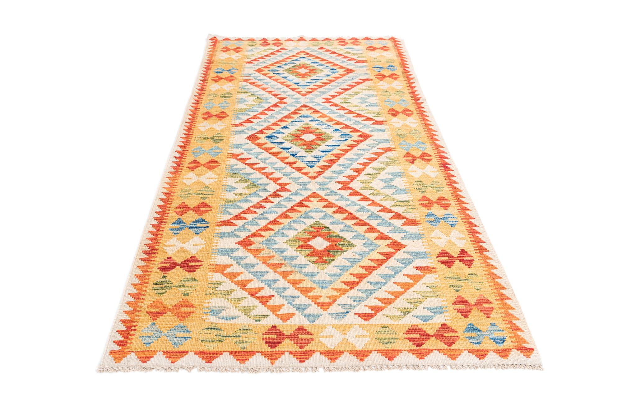 3' 3 x 6' 6 Hand Woven Kilim Maymana Wool Runner Rug