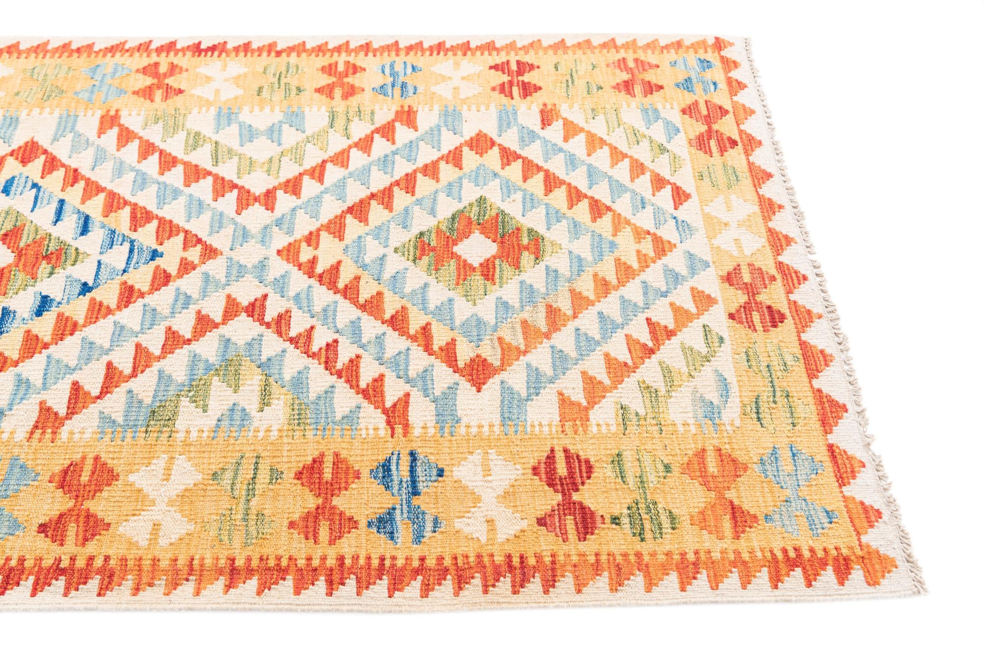 3' 3 x 6' 6 Hand Woven Kilim Maymana Wool Runner Rug